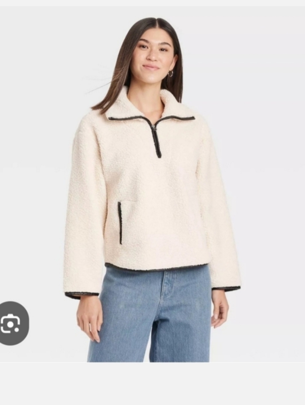 Cream Sherpa Quarter-Zip Pullover Jacket Sz XL